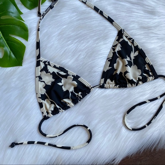 VS Retro Floral Black Cream Triangle Bikini Top S
